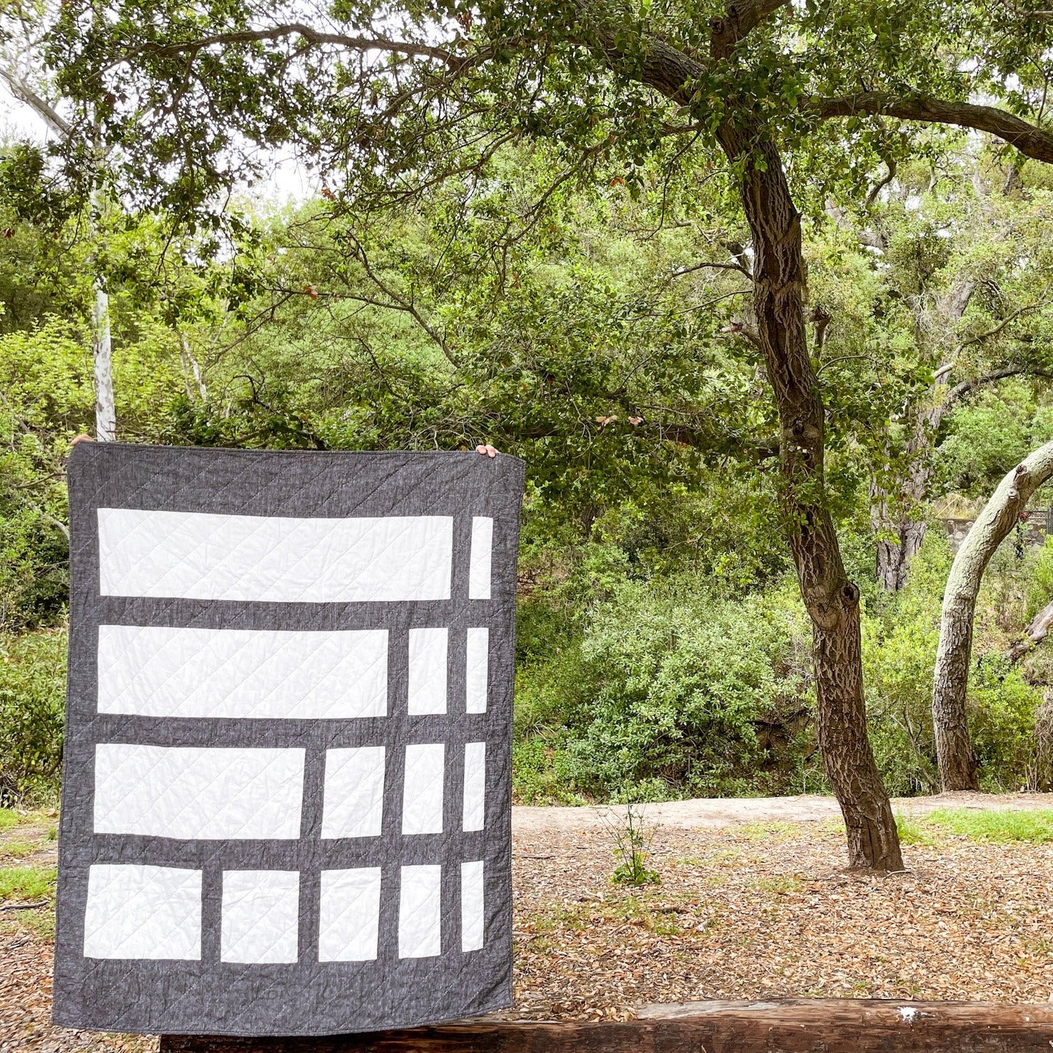 Photo of a two-color Box Canyon quilt, a modern minimal quilt design